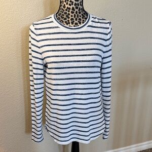 Banana Republic Luxespun White & Navy Striped Long-Sleeve Crewneck